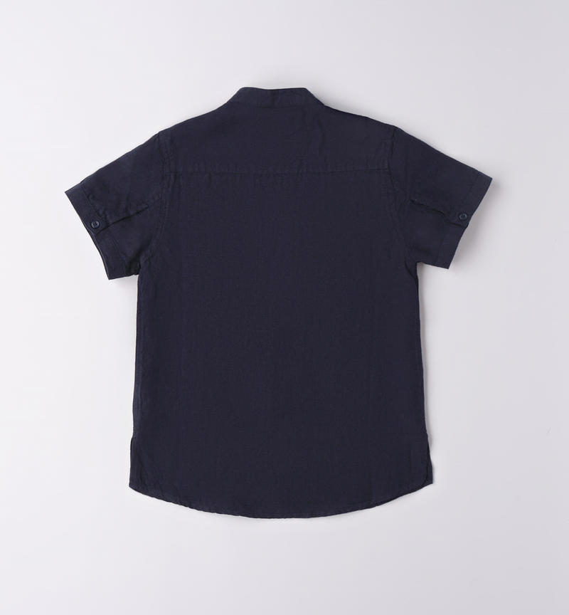 Sarabanda short-sleeved 100% linen shirt for boys from 8 to 16 years NAVY-3854
