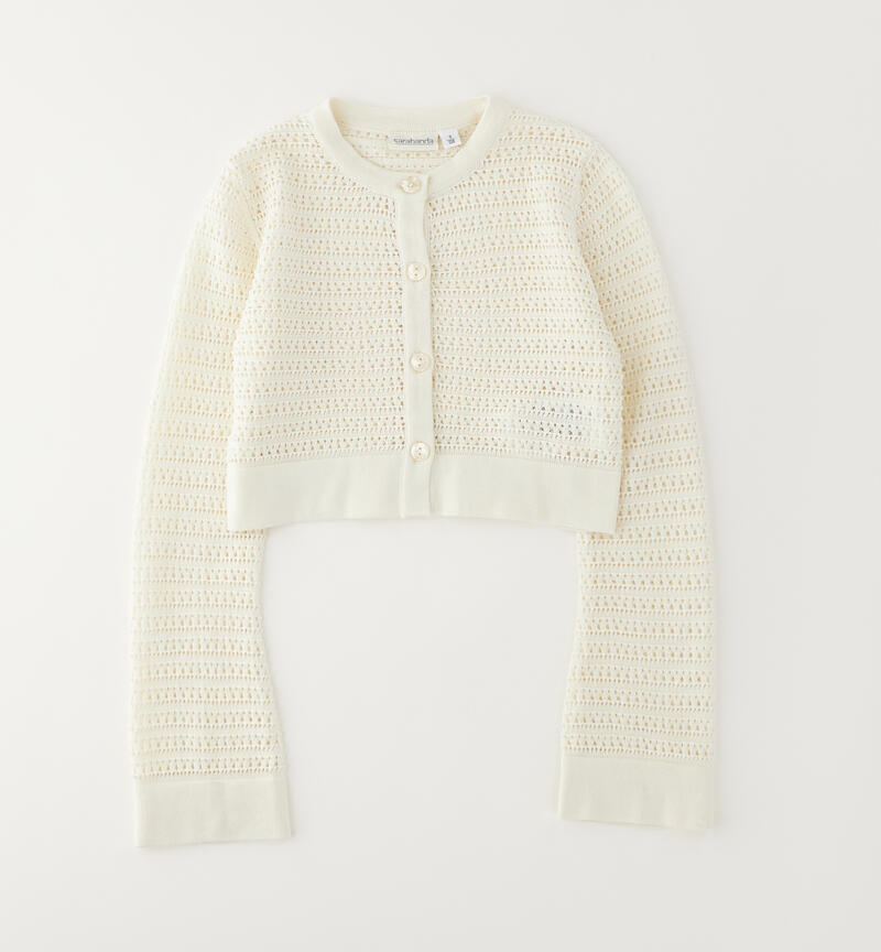 100% cotton cardigan for girls LIGHT BEIGE -0129