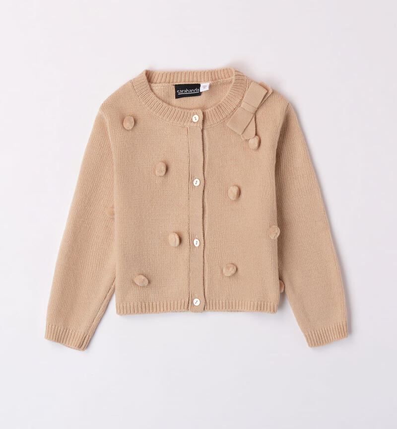 Sarabanda pompom cardigan for girls from 9 months to 8 years BEIGE-0924
