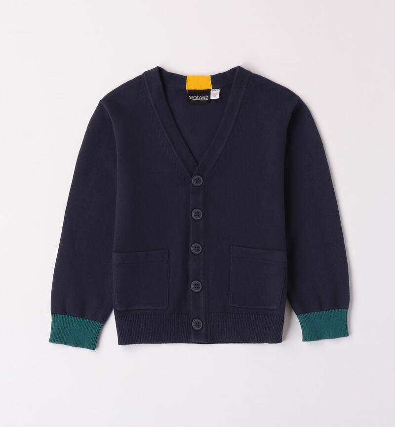 Sarabanda cardigan with patches for boys from 9 months to 8 years NAVY-3854