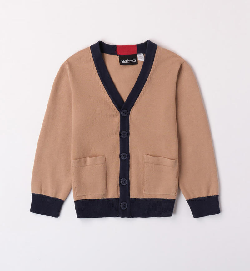 Sarabanda cardigan with patches for boys from 9 months to 8 years TORTORA-0932