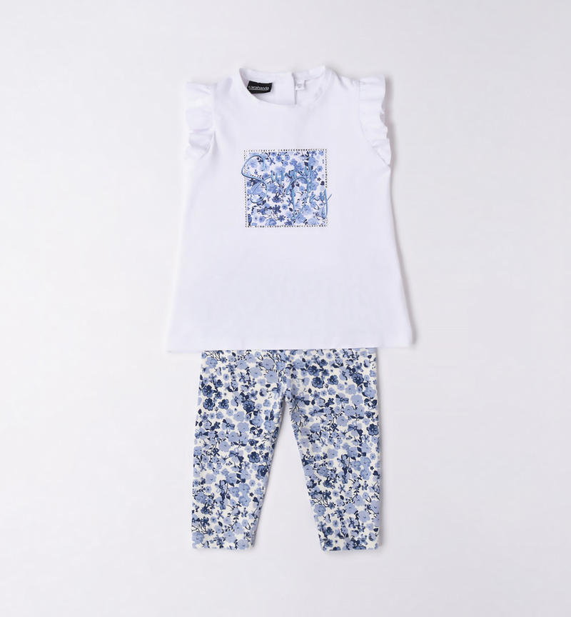 Sarabanda floral outfit for girls from 9 months to 8 years PANNA-AZZURRO-6VQ4