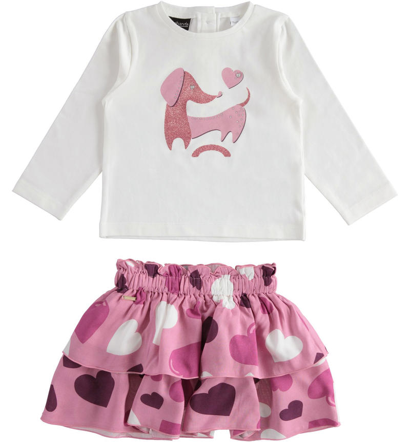 Completino bambina maglietta e gonna da 9 mesi a 8 anni Sarabanda PANNA-ROSA-6UN5