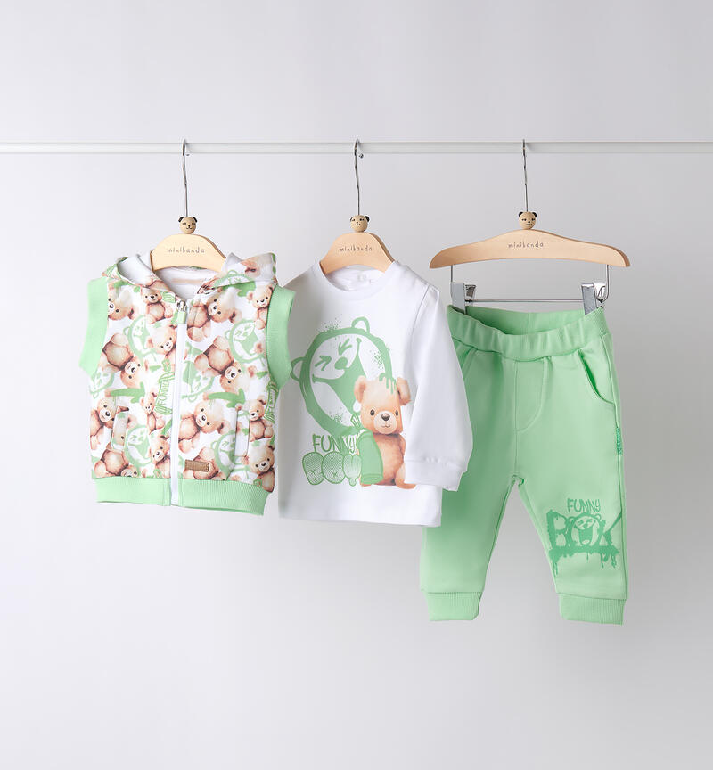 Completo 3 pezzi neonato BIANCO-VERDE-6BEQ