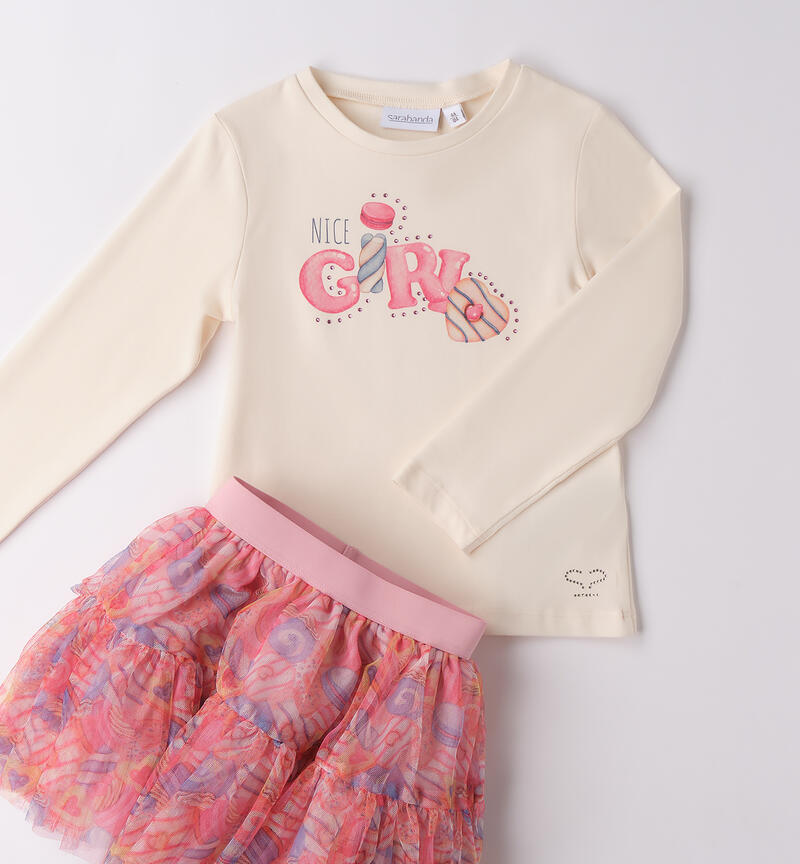 Completo bambina con gonna CREMA-0921