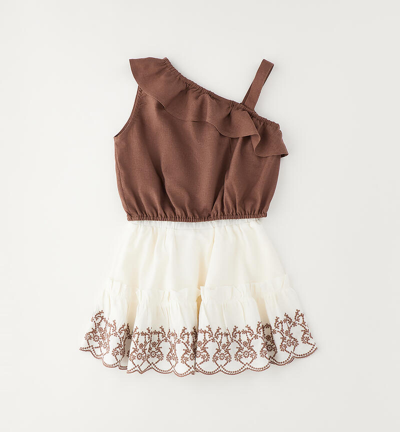 Girls' one-shoulder top set BROWN-1213