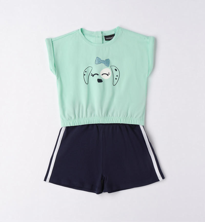 Sarabanda T-shirt and shorts outfit for girls from 9 months to 8 years VERDE CHIARO-4634