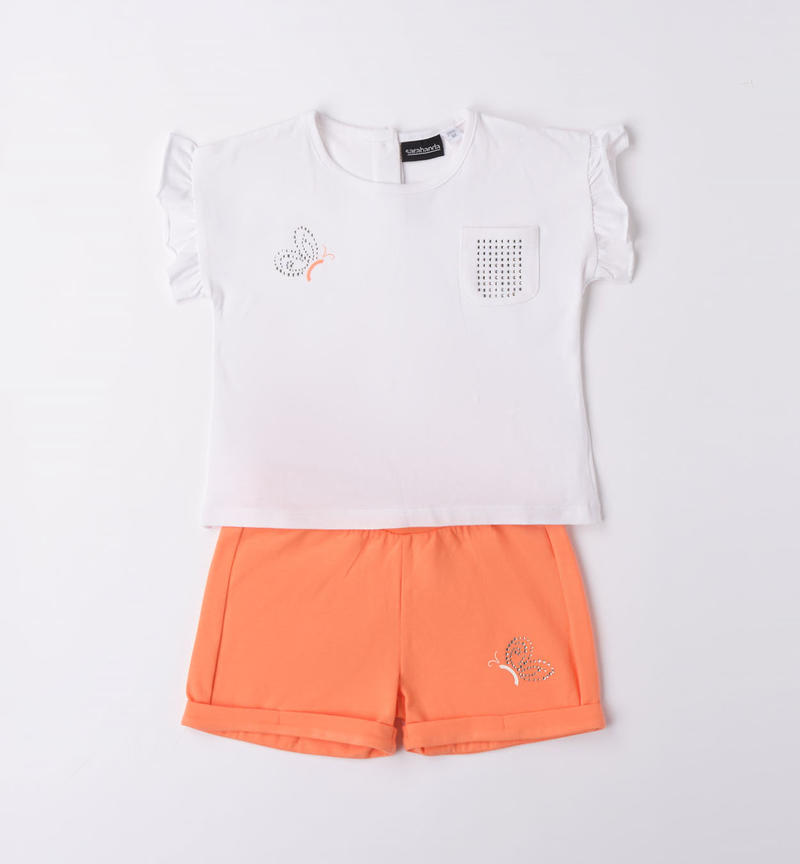 Sarabanda outfit with small pocket for girls from 9 months to 8 years BIANCO-0113