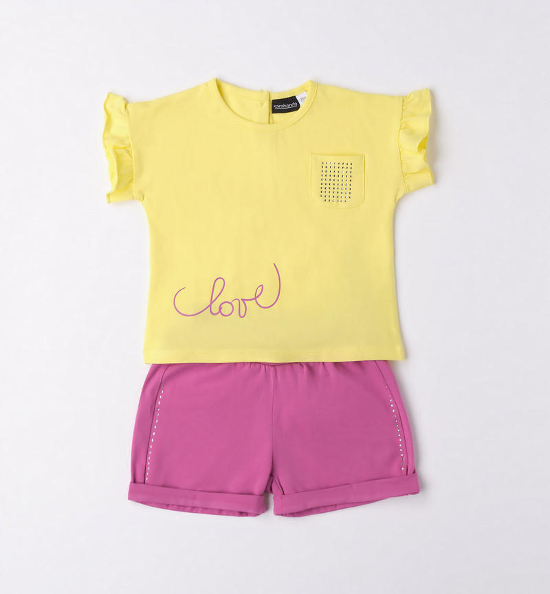 Sarabanda outfit with small pocket for girls from 9 months to 8 years GIALLO-1417