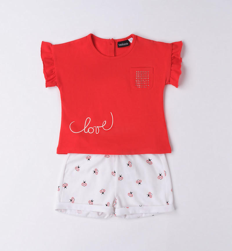 Sarabanda outfit with small pocket for girls from 9 months to 8 years ROSSO-2235