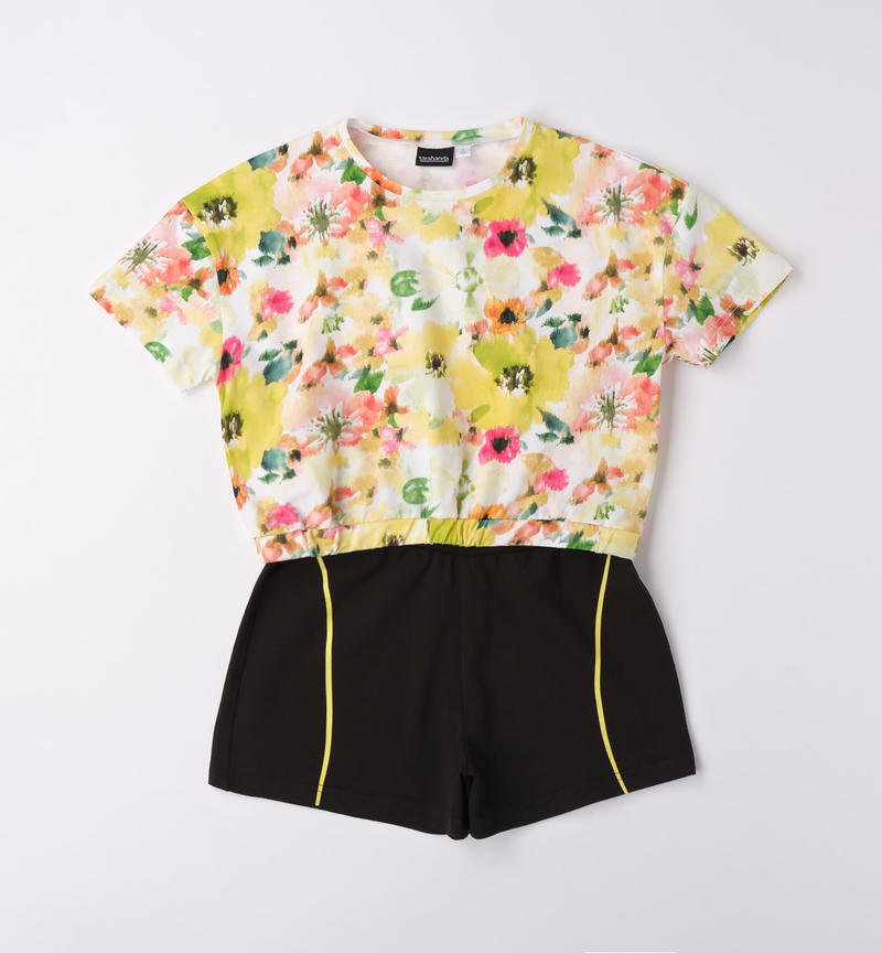 Sarabanda short outfit in various patterns for girls from 8 to 16 years BIANCO-MULTICOLOR-6V67