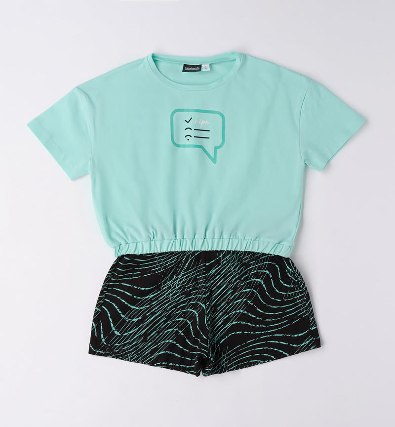 Sarabanda short outfit in various patterns for girls from 8 to 16 years VERDE CHIARO-4634