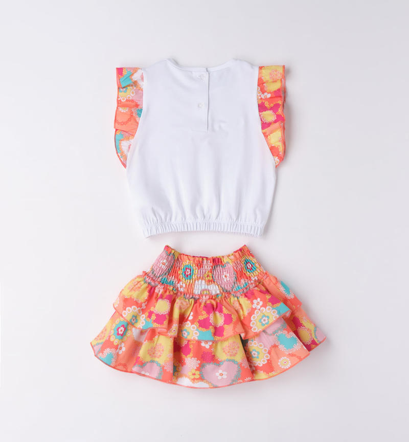 Sarabanda summer floral outfit for girls from 9 months to 8 years BIANCO-0113
