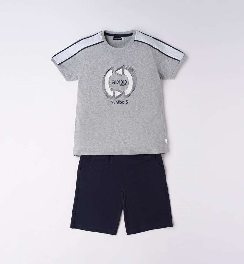 Sarabanda mixed print summer set for boys from 8 to 16 years GRIGIO MELANGE-8992