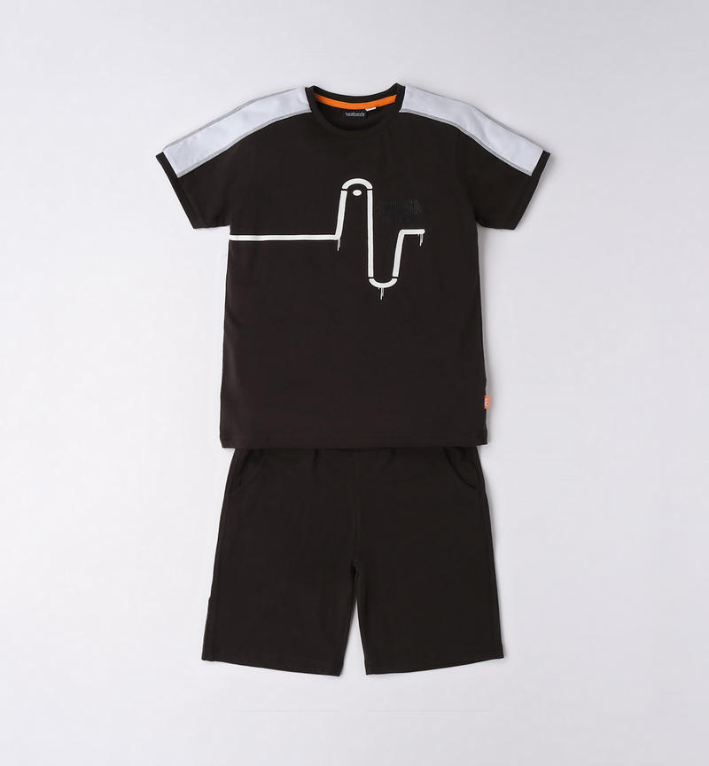 Sarabanda mixed print summer set for boys from 8 to 16 years NERO-0658