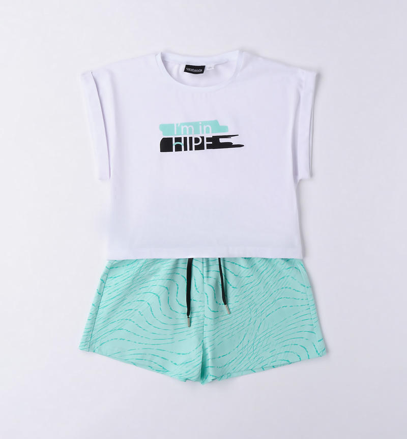Sarabanda summer outfit in various prints for girls from 8 to 16 years BIANCO-0113