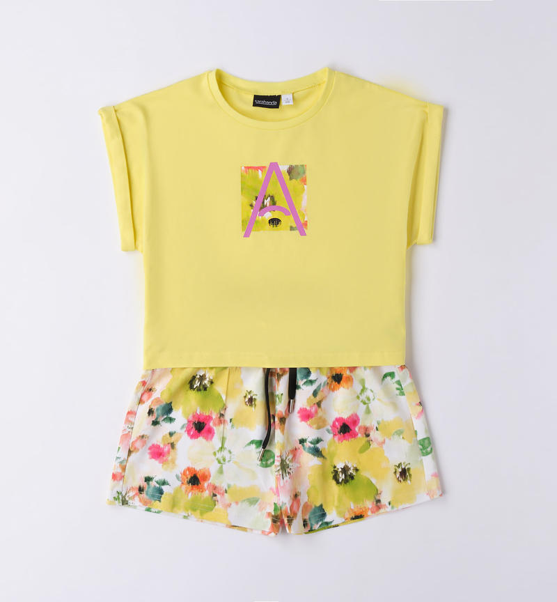 Sarabanda summer outfit in various prints for girls from 8 to 16 years GIALLO-1417