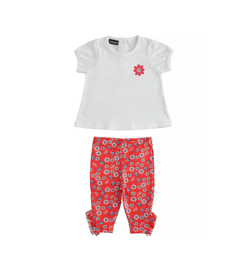 Sarabanda floral outfit for girls from 9 months to 8 years BIANCO-0113