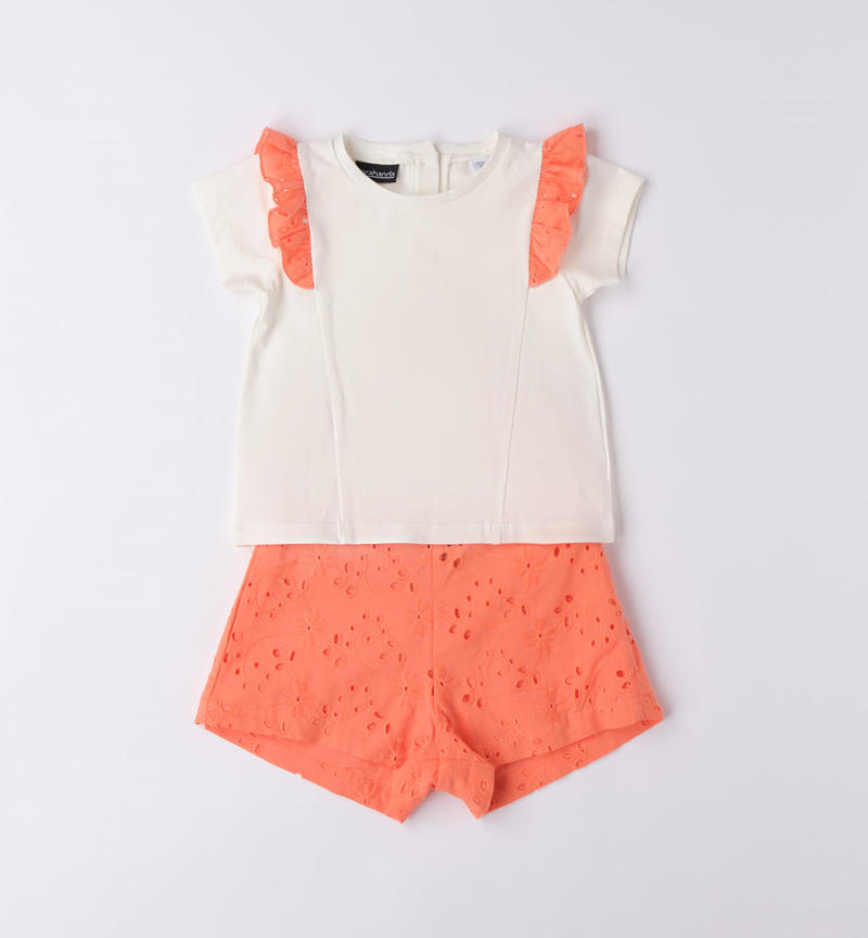 Sarabanda broderie anglaise outfit for girls from 9 months to 8 years MANDARINO-2132