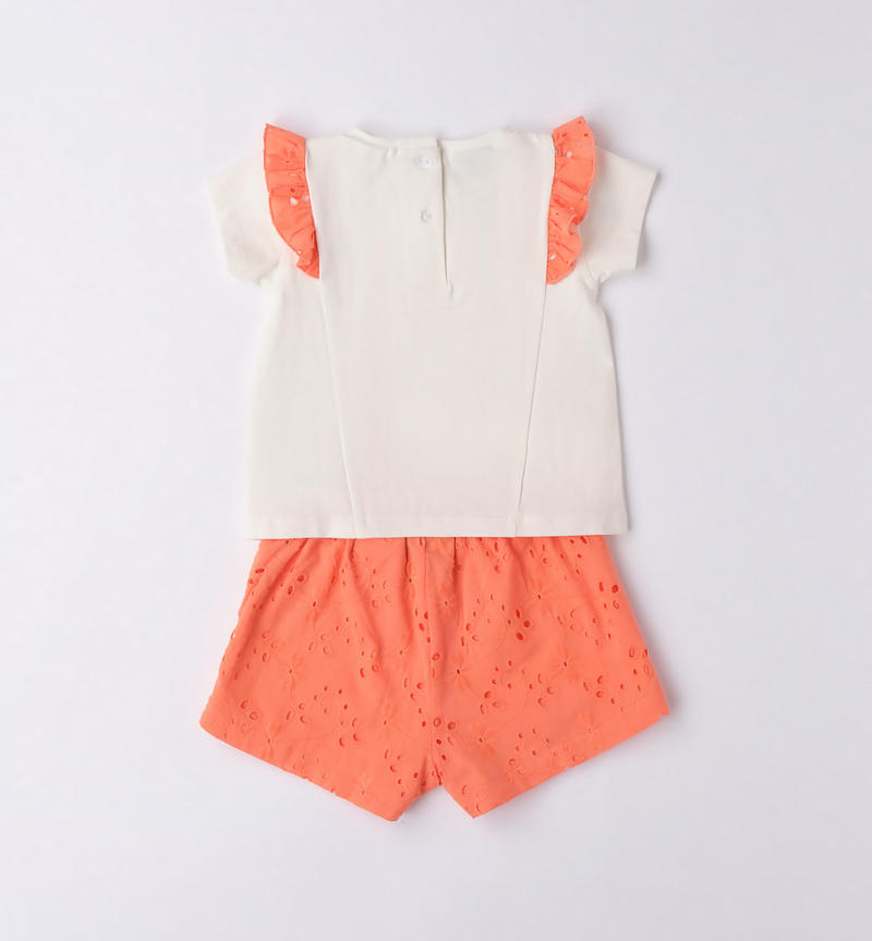 Sarabanda broderie anglaise outfit for girls from 9 months to 8 years MANDARINO-2132