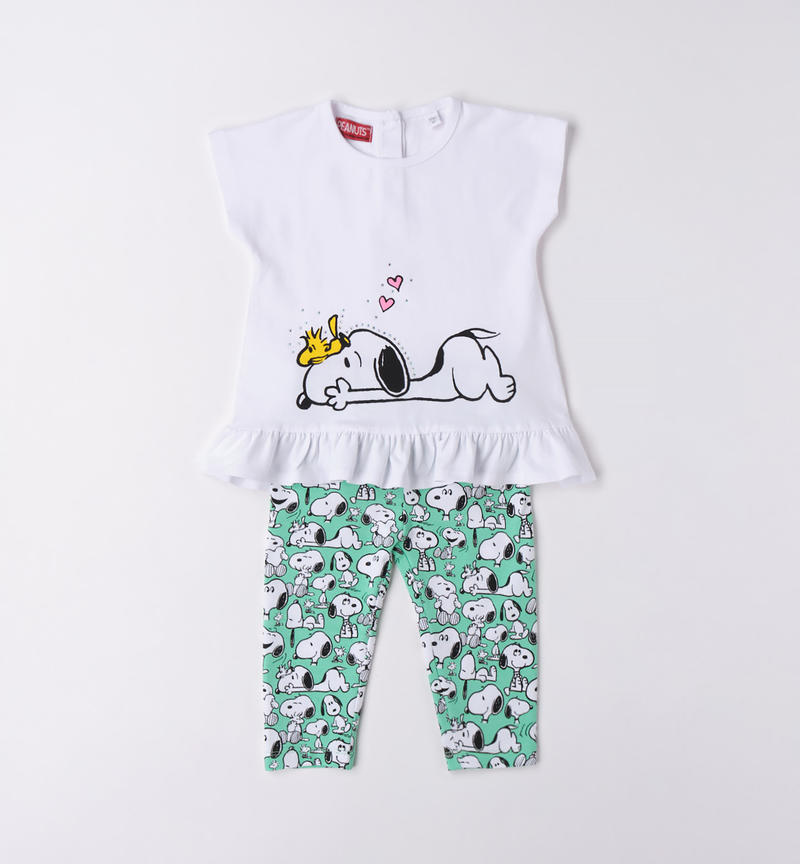 Sarabanda Snoopy outfit for girls from 9 months to 8 years BIANCO-VERDE-6WD2