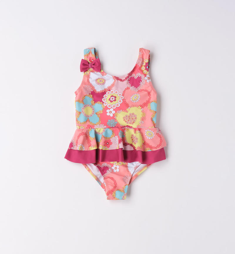 Sarabanda one-piece swimsuit for girls from 9 months to 8 years BIANCO-MULTICOLOR-6VT9