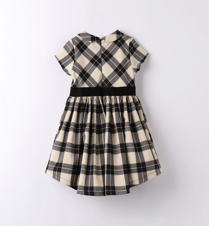 Sarabanda elegant checked dress with a bow for girls from 9 months to 8 years NERO-0658