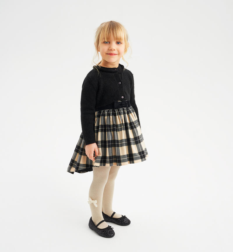 Sarabanda elegant checked dress with a bow for girls from 9 months to 8 years NERO-0658