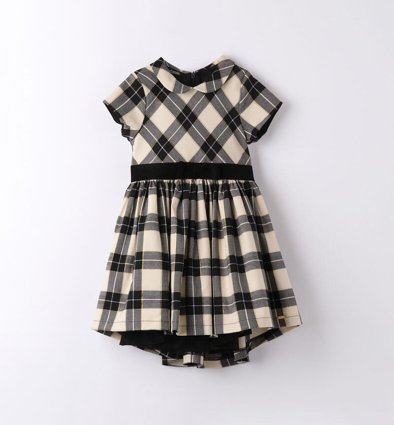 Sarabanda elegant checked dress with a bow for girls from 9 months to 8 years NERO-0658