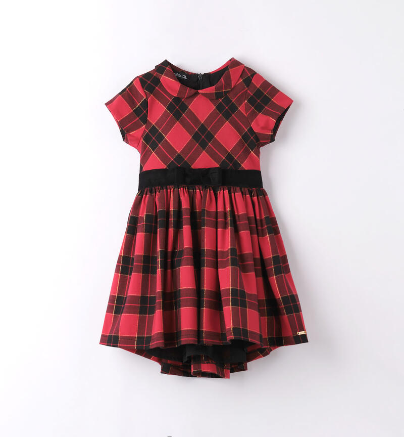 Sarabanda elegant checked dress with a bow for girls from 9 months to 8 years ROSSO-2253
