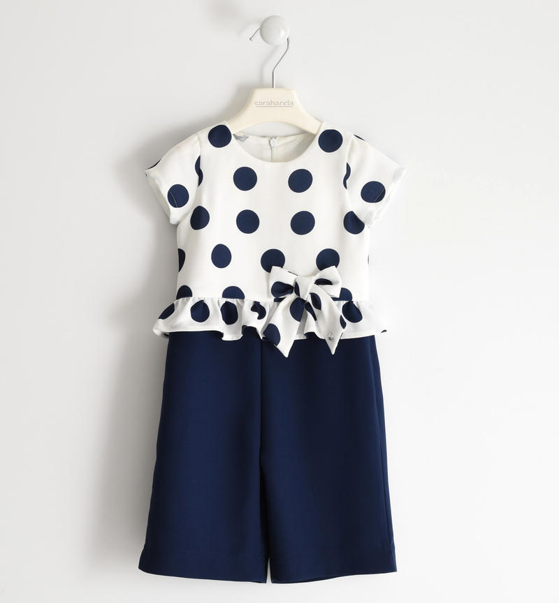 Elegant jumpsuit in crêpe fabric with polka dots for girl from 6 months to 7 years Sarabanda NAVY-3854