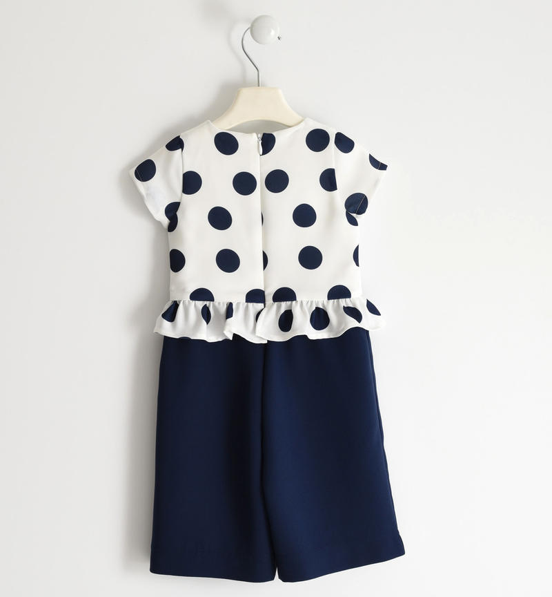 Elegant jumpsuit in crêpe fabric with polka dots for girl from 6 months to 7 years Sarabanda NAVY-3854