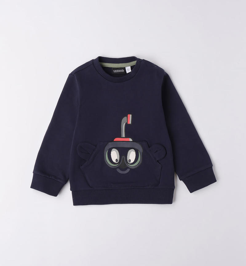 Sarabanda sweatshirt with a fun print for boys from 9 months to 8 years NAVY-3854