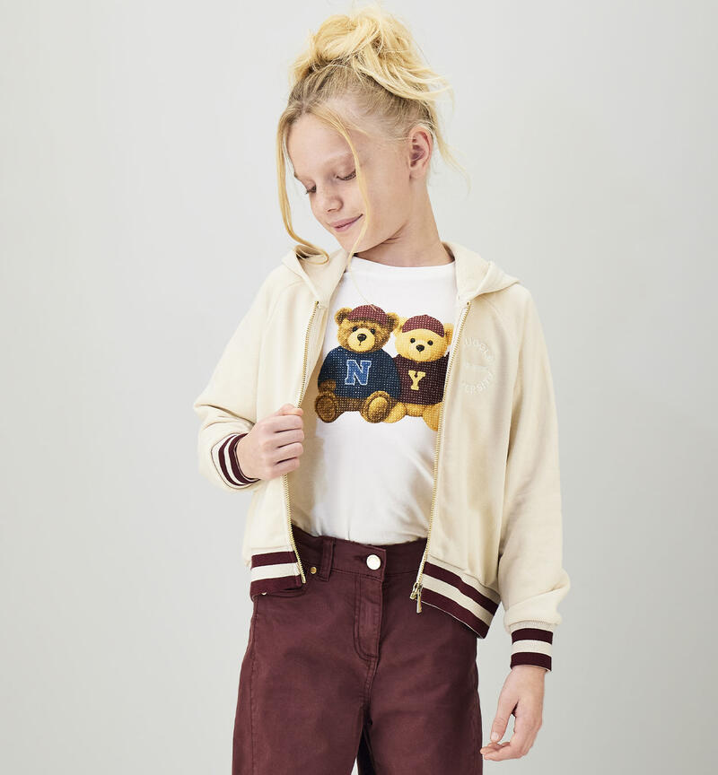 Girl's full-zip sweatshirt ECRU'-0164
