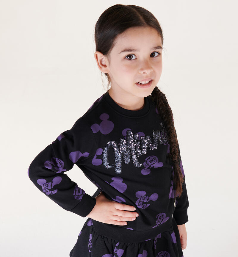 Felpa nera Minnie per bambina da 3 a 8 anni Sarabanda NERO-LILLA-6ADD