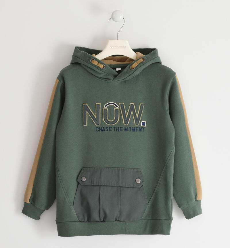 Sarabanda boy's over-sized sweatshirt with hood from 8 to 16 years VERDE SCURO-4254