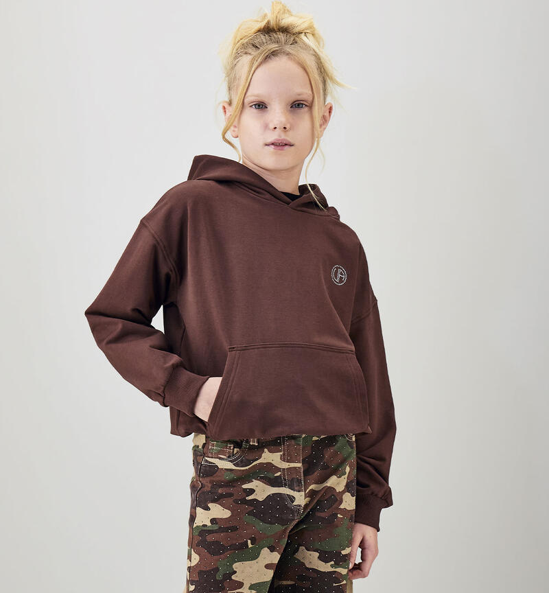 Felpa ragazza con cappuccio BROWN-1244