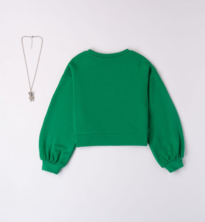 Sarabanda sweatshirt with a necklace for girls from 8 to 16 years VERDE-5156