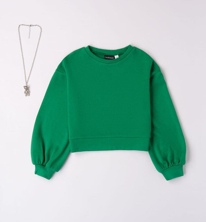 Sarabanda sweatshirt with a necklace for girls from 8 to 16 years VERDE-5156