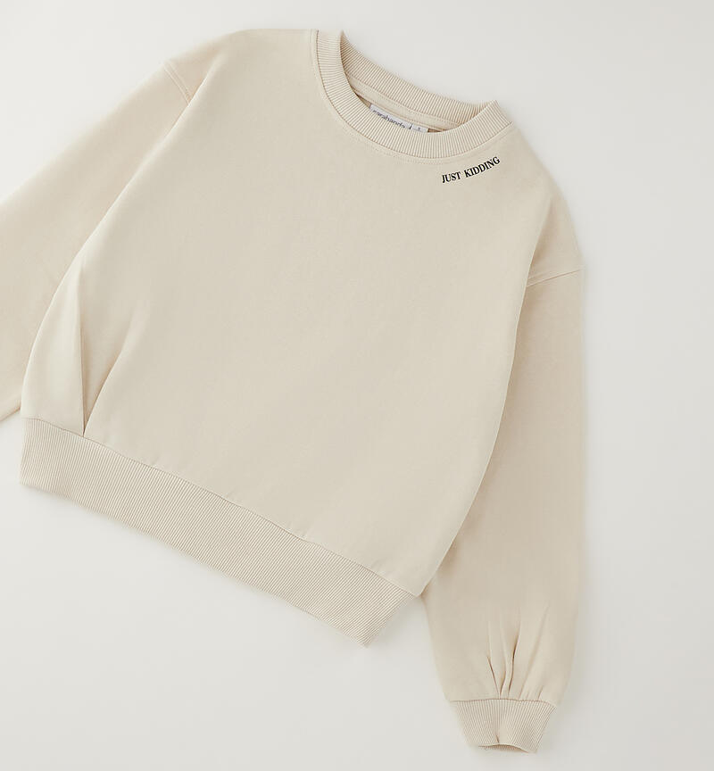 Felpa ragazza in cotone BEIGE-0151