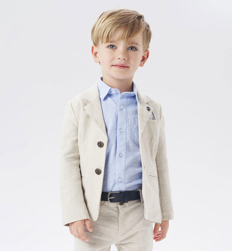 Sarabanda elegant jacket with a pocket square for boys from 9 months to 8 years BEIGE-0435