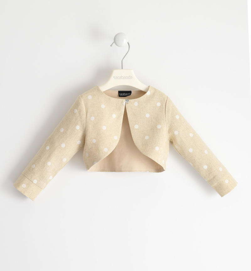Polka dot linen and viscose jacket for girl from 6 months to 7 years Sarabanda ECRU'-0154