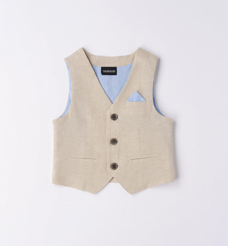 Sarabanda elegant waistcoat for boys from 9 months to 8 years BEIGE-0435