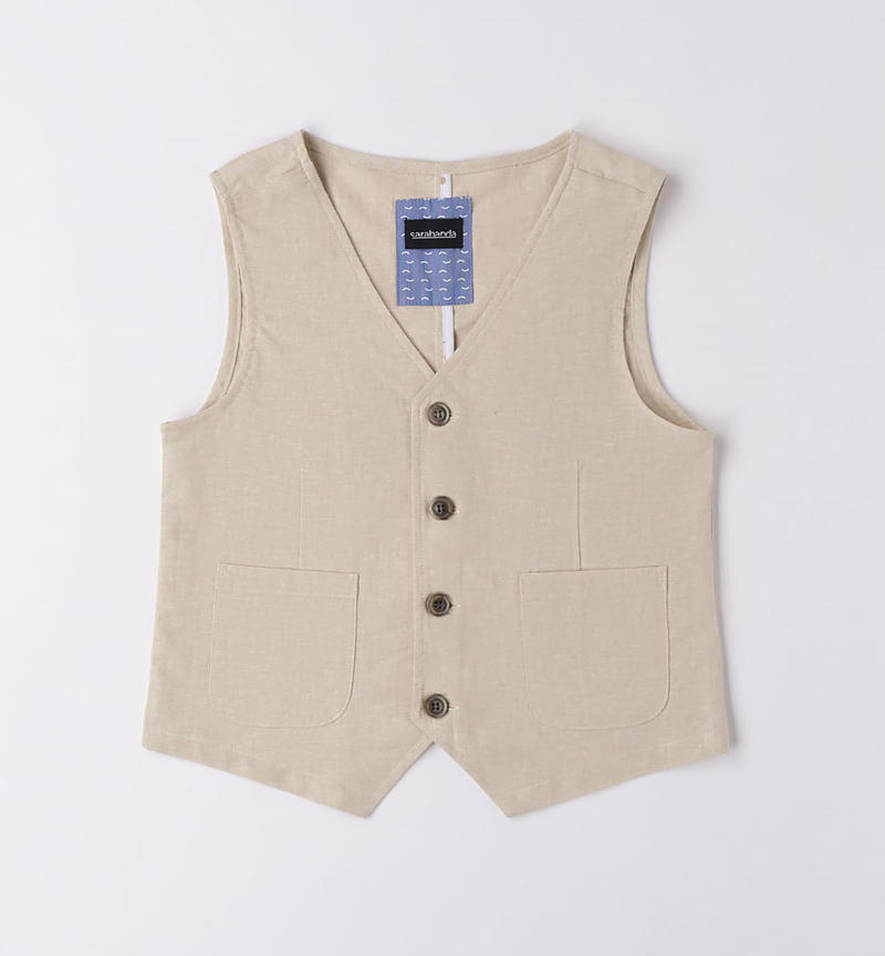 Sarabanda elegant linen waistcoat for boys from 8 to 16 years BEIGE-0435