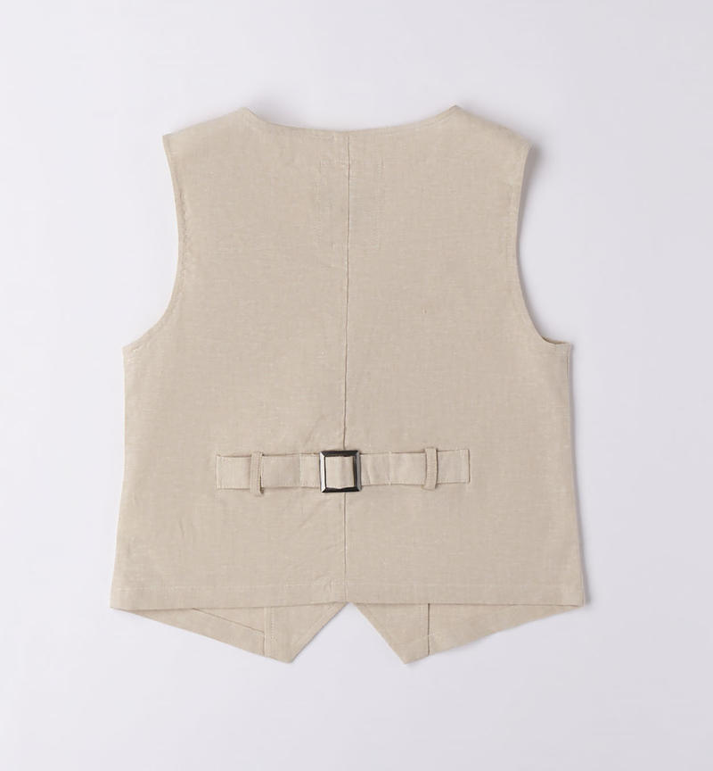 Sarabanda elegant linen waistcoat for boys from 8 to 16 years BEIGE-0435