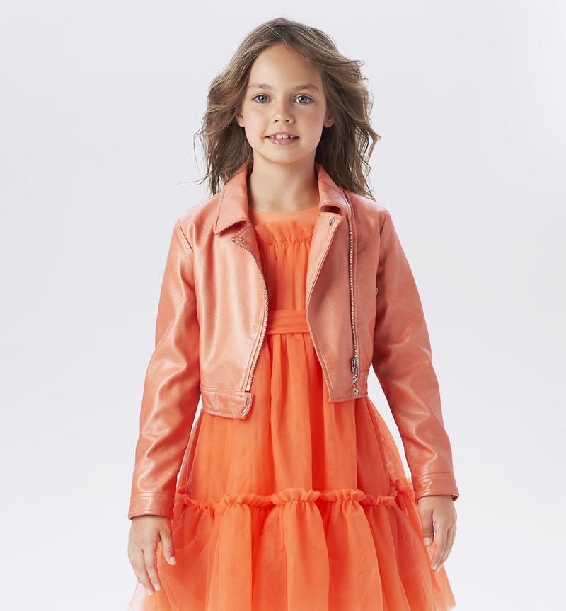 Sarabanda biker jacket for girls from 8 to 16 years MANDARINO-2132