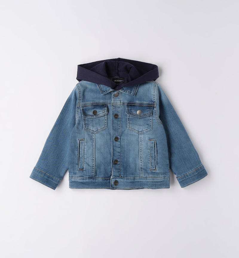 Sarabanda hooded denim jacket for boys from 9 months to 8 years STONE BLEACH-7350
