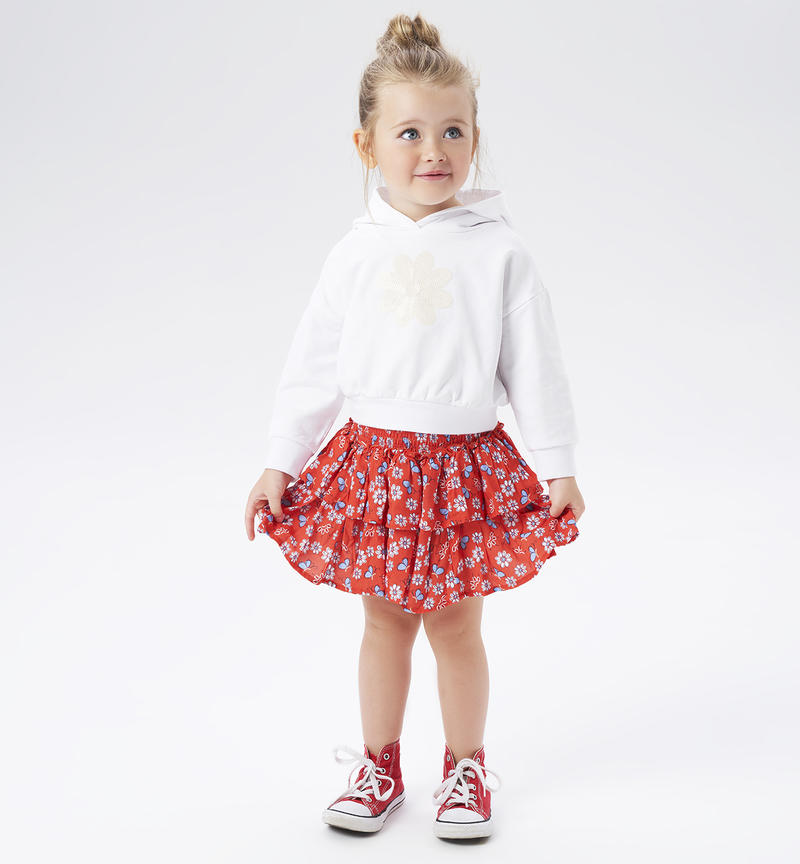 Sarabanda floral skirt for girls from 9 months to 8 years BIANCO-ROSSO-6VG3