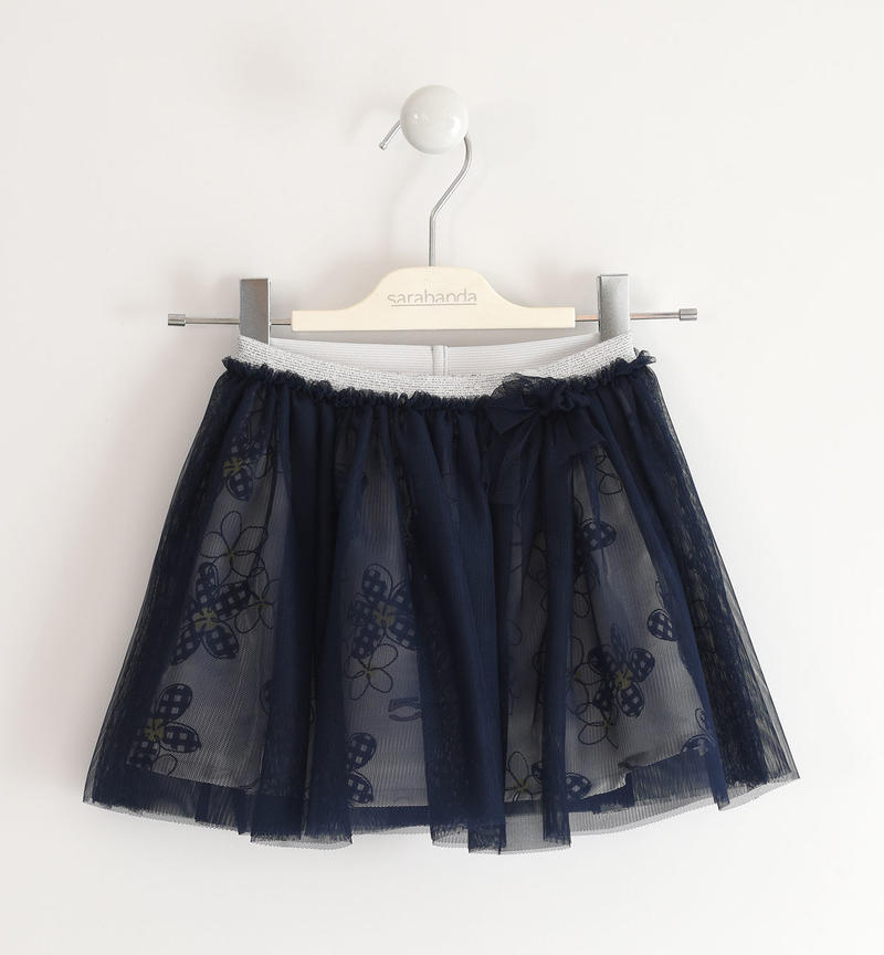 Sarabanda skirt with flowers and tulle Fiat Nuova 500 for girls from 6 months to 8 years BIANCO-NAVY-6TA5