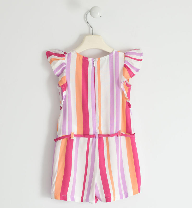 Sarabanda striped patterned dungarees for girls from 6 months to 8 years BIANCO-FUCSIA-6TB1